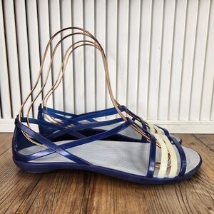 Crocs Isabella Strappy Jelly Sandals Womens Sz 8 Blue Ivory Slip On Shoes 202465